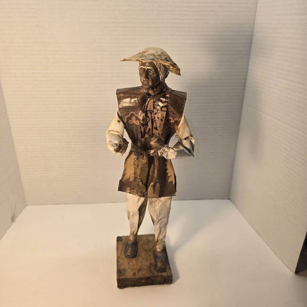 Vintage Man Walking Figurine Paper Mache Folk Art Sculpture 13 Inches